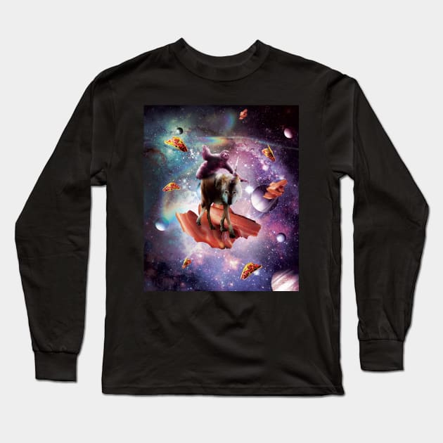 Space Sloth Riding Wolf Unicorn - Bacon & Taco Long Sleeve T-Shirt by Random Galaxy